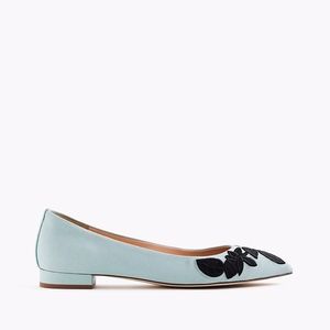 NWOT J Crew Embroidered Pointed Flats - Aqua Mist